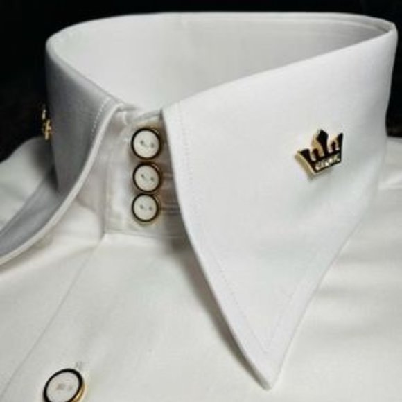 MorCouture White Royal Crown High Collar Shirt